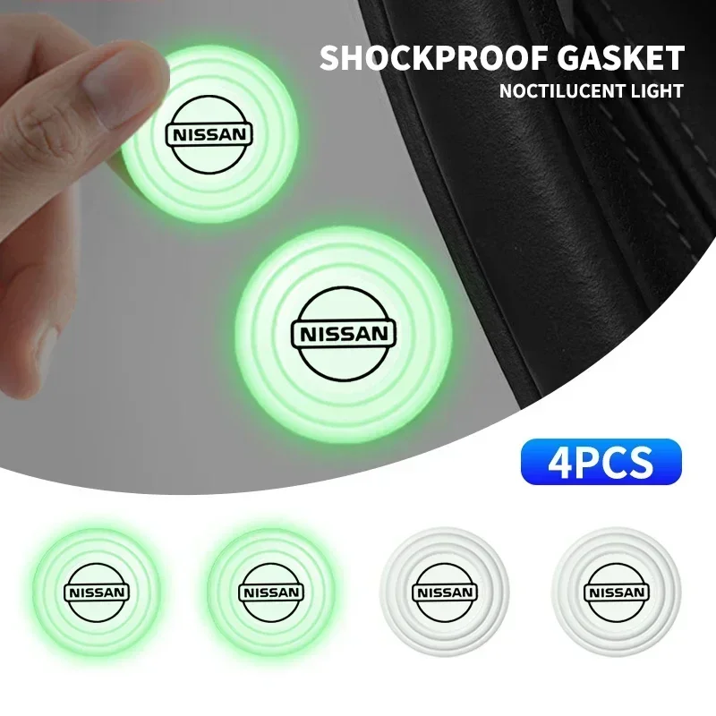 4Pcs Luminous Car Door Shock Stickers Absorber Cushion Gasket Anti-collision For Nissan Patrol Letter Badge Y60 Y61 Y62 GY Nismo