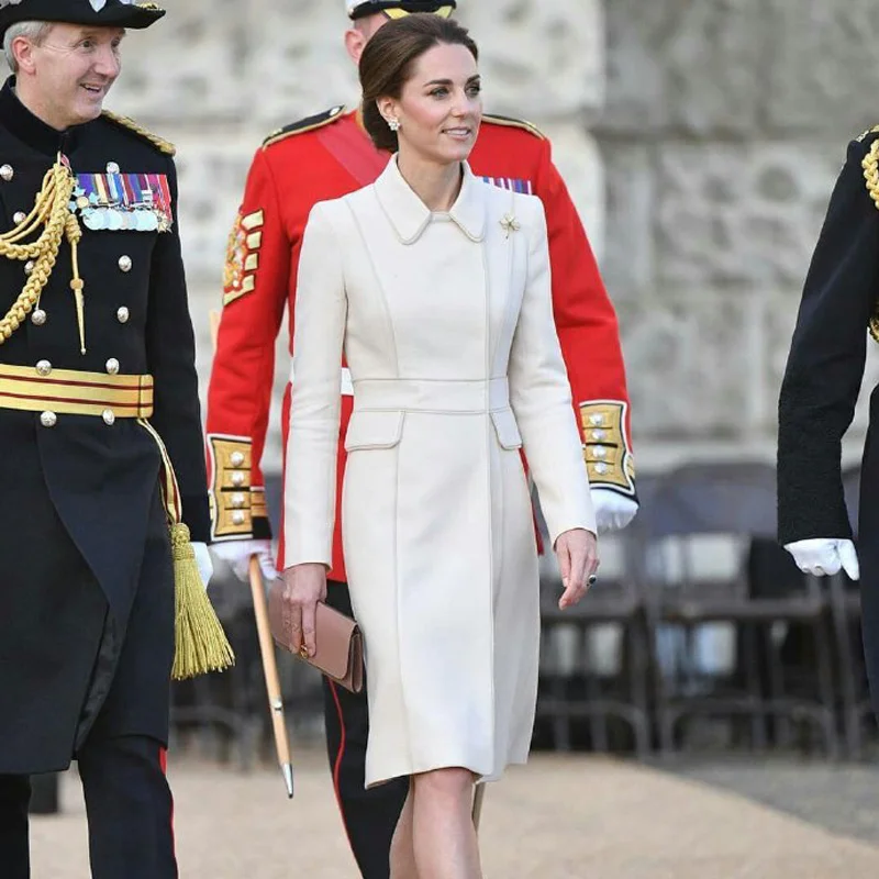 New Kate Middleton Princess Wool Coat Women Fashion Elegant Turn-Down Collar Long Sleeve Coat Autumn Winter Outerwear Oversized