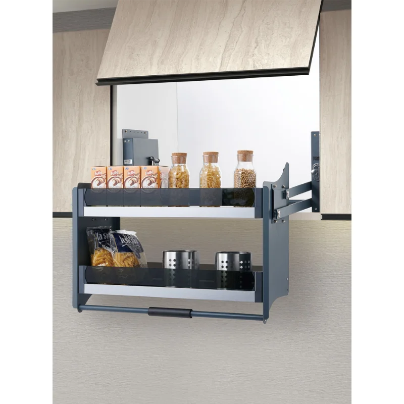 High Quality Modern Drop-down Kitchen Cabinet Storage Rack Elevator Lift Glass Pull Basket Kitchen Cabinet Storage