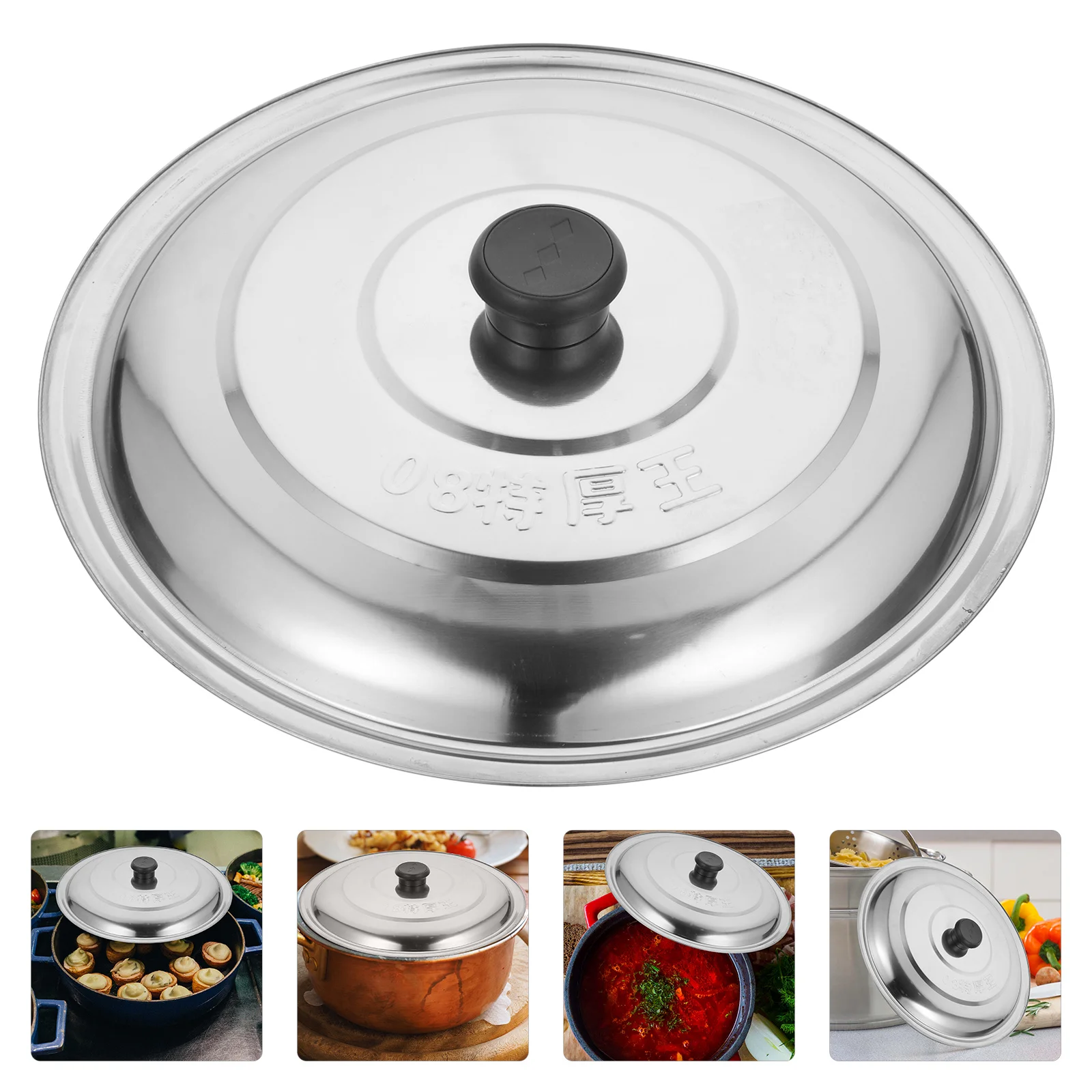 

Round Stainless Steel Pot Lid Multi-Functional Strong Build for Soup Pan Wok Frying Pan Cover Kitchen Essential
