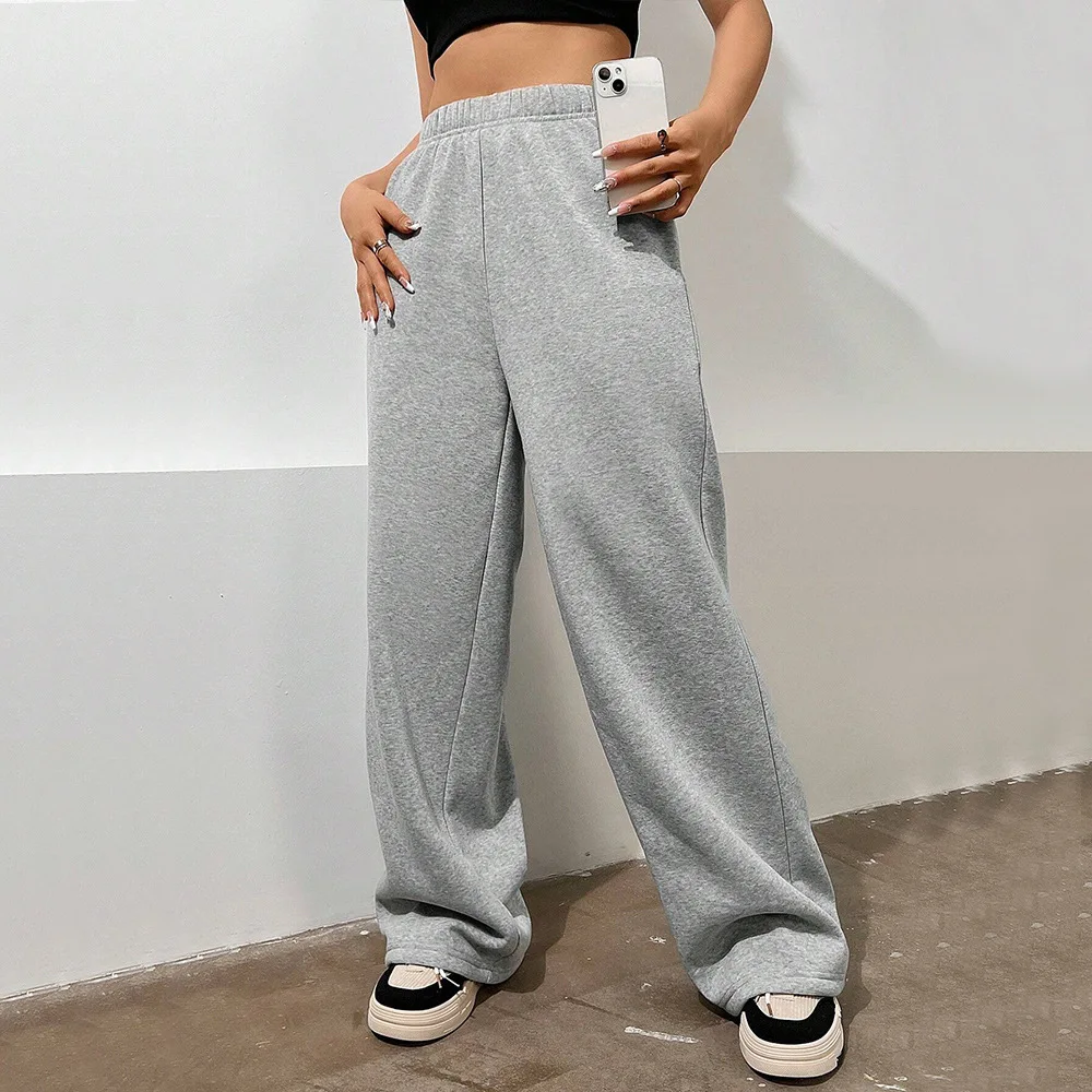 

Simple Casual Style Wide Leg Pants for Autumn and Winter High Waisted Loose Fit Slimming Casual Pants