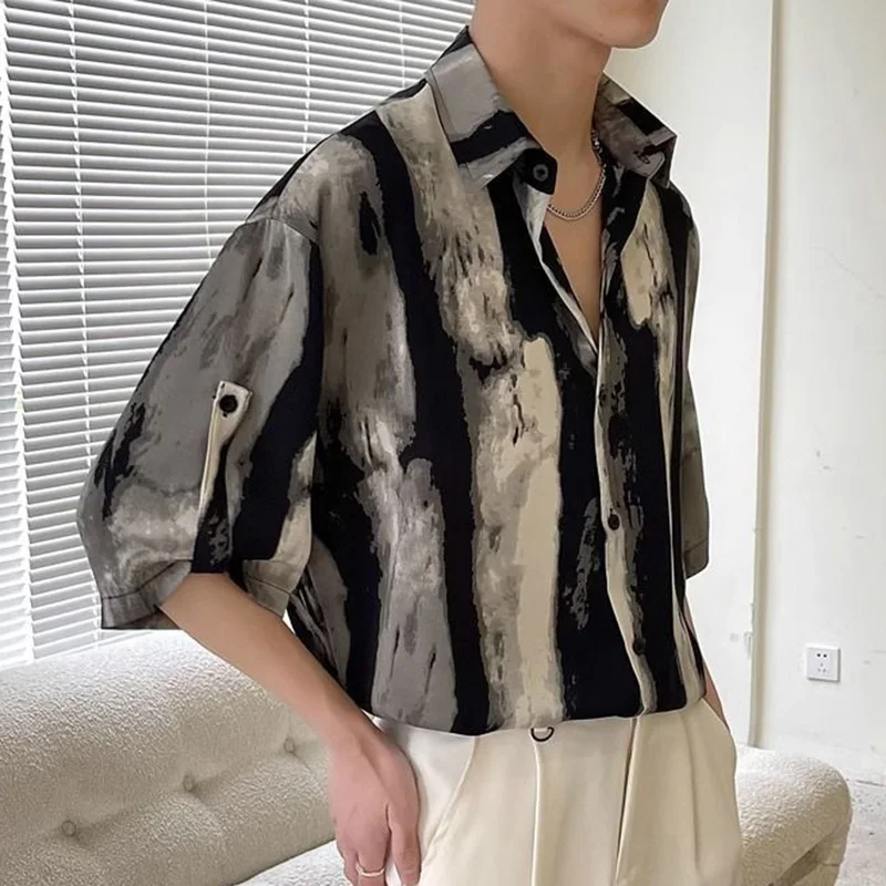 Fashion Lapel Button Spliced All-match Printed Shirts Men\'s Clothing 2023 Summer New Loose Casual Tops Half Sleeve Korean Shirt