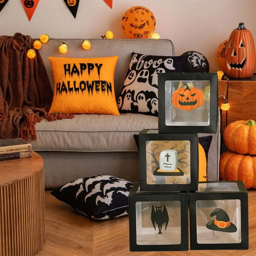 

4Pcs/Set Ghost Hallowmas Balloon Boxes Cube DIY 3D Transparent Balloons Boxes 25cm Unique Photography Background Box