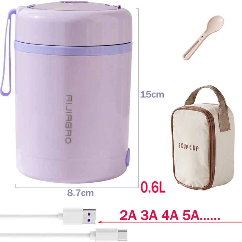 USB Electric Lunch Box 12V 24V 5V Stainless Steel Outdoor Travel Portable Water Food Heater 600ml Food Heating Warmer Container