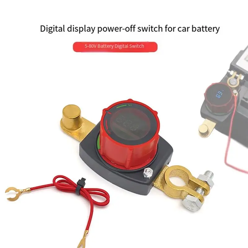 DT39 Side Post Battery Disconnect Switch 300A 12V with LED Voltage Display On/Off Cut Off for Automotive