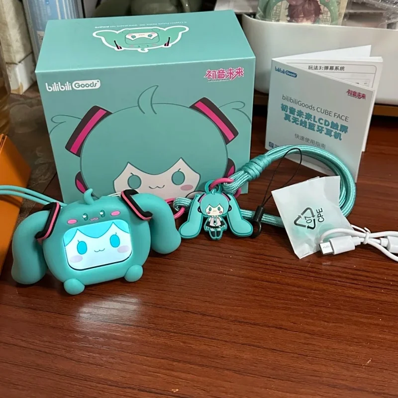 

Genuine Miku Wireless Bluetooth Headphones Anime Hatsune Cube Face Lcd Touch Screen Earphones Cute Headset Christmas Gift Box