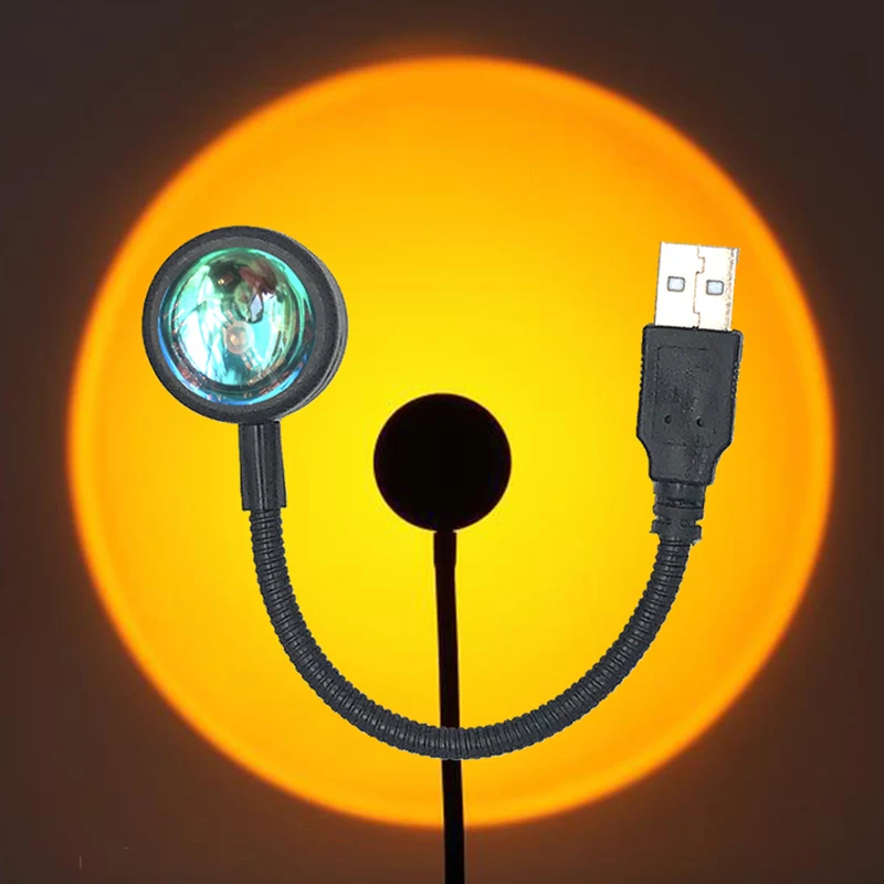 USB Sunset Lamp Mobile Phone Selfie Photography  LED Lights Rainbow Atmosphere Night Light Neon Sunset Light Projector Lamp