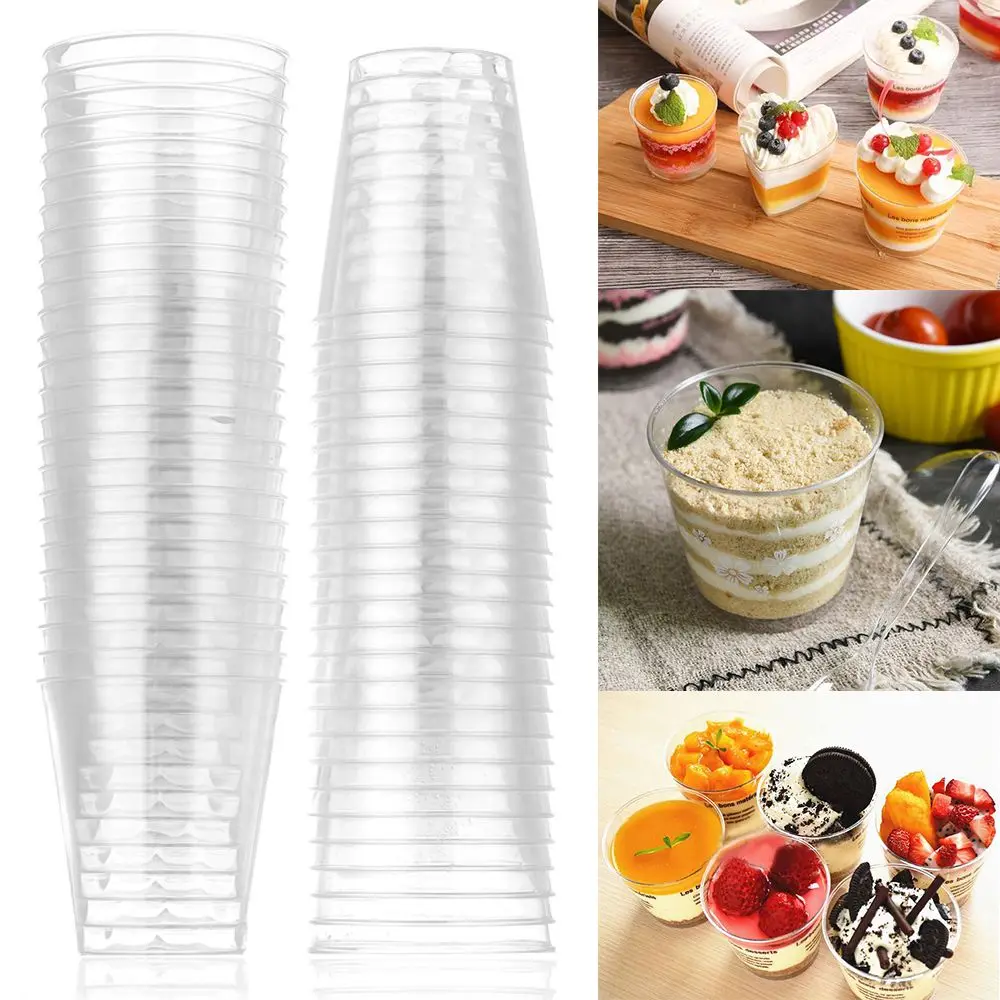 30/50X Round Reusable Plastic Shot Glasses Dessert Cups Disposable Glass Drinks