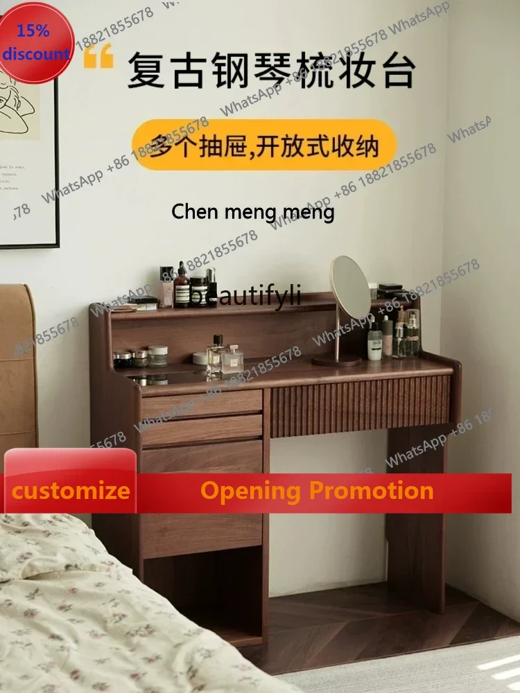 

ss7304Dressing Table Modern Minimalist Bedroom Makeup Table Storage Nordic Retro Black Walnut Table Dresser