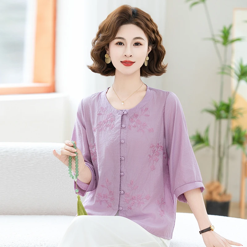 

Высококачественная летняя блузка из хлопка и льна с вышивкой, женская рубашка 2026, разноцветная, для активного отдыха, повседневный топ, футболка