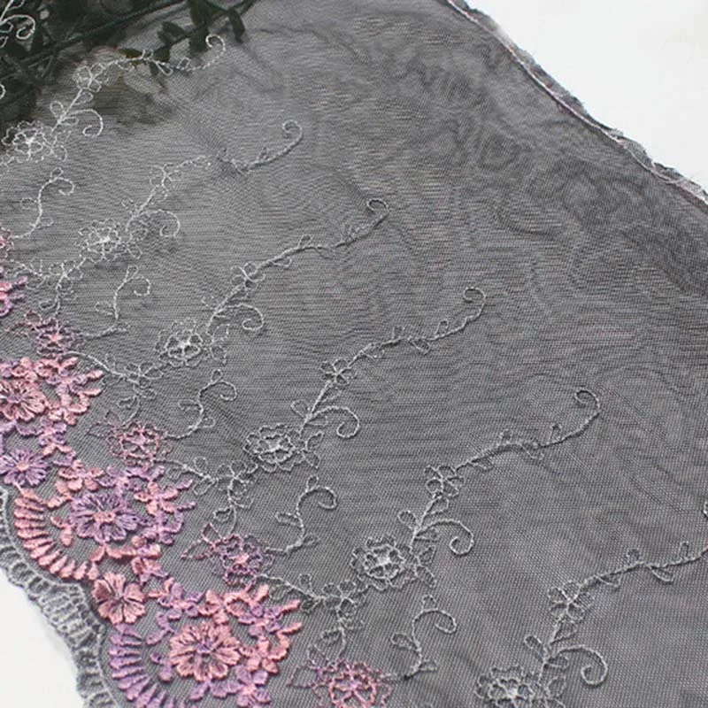 

33Yards Black Pink Floral Embroidered Tulle Lace Trim Soft Mesh Lingerie Underwear Clothes Bra Dress Sewing Fabric DIY Craft
