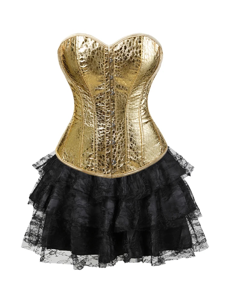 Corset Dress Silver Gold Corsets for Women Steampunk Gothic Corset Bustier with Zipper y2k Overbust Plus Size Corset Bustier Se