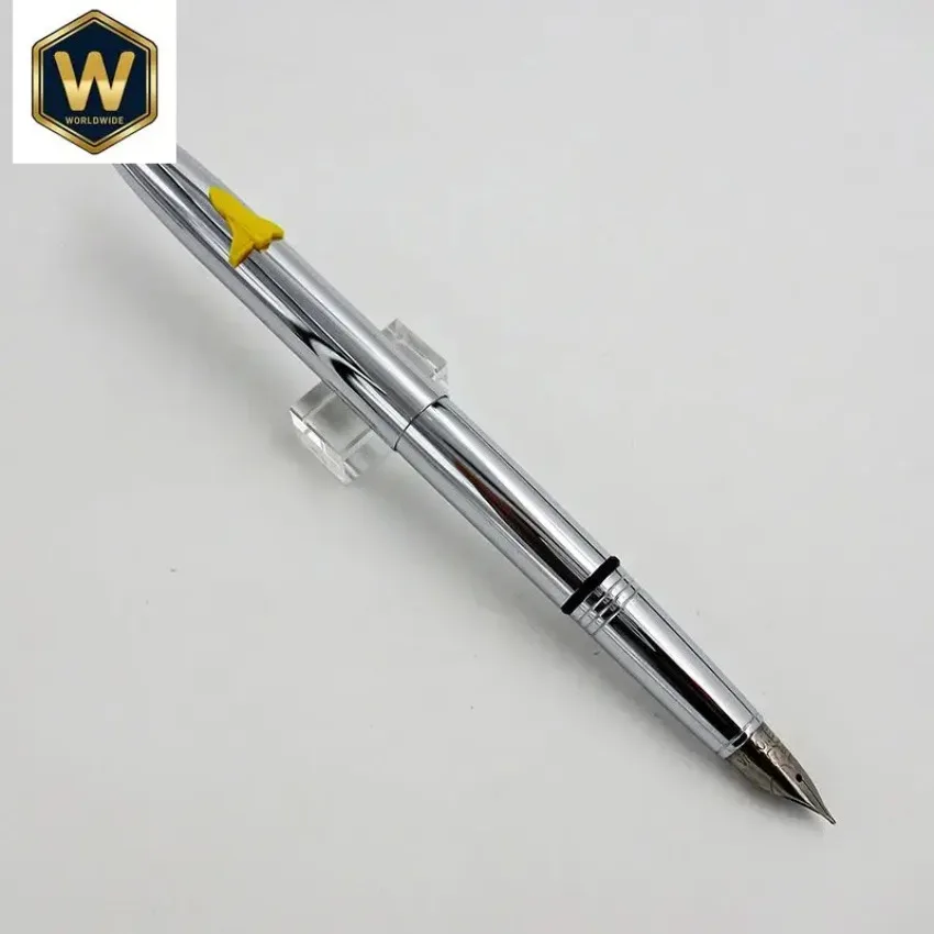 Silver Stainless Steel Aviation Short Fountain Pen F 0.5MM Hooded Nib + Converter for Office Business School Supplies
