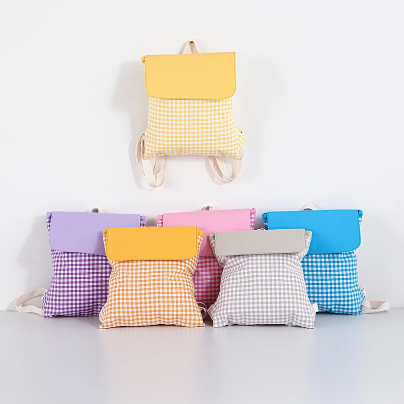 3pcs School Bags Brief Cotton Grid Printing Flap Cover Light Protable Student Backpack Mix Color