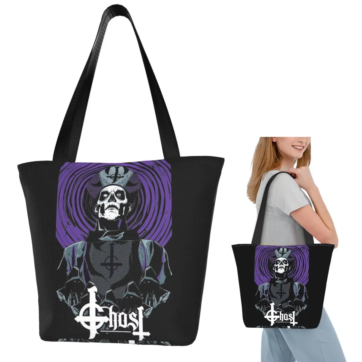 

Ghost Heavy Metal Band Shopping Tote Bag Canvas Large Capacity Shoulder Bags Shopper Grocery Handbag for Women