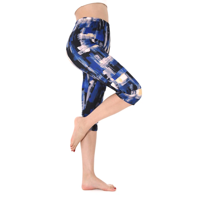 K473 European and American Fashion Casual Vacation Blue and White Splash Ink Geometric Pattern Elastic Waist Summer Pants