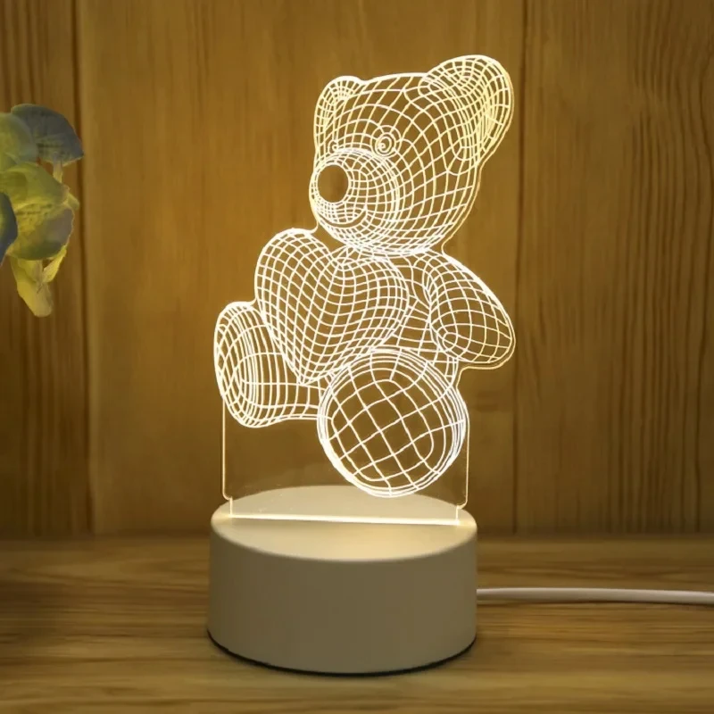 

3D акриловая лампа-медведь, USB LED ночник для спальни, дома, рождественских украшений, подарков на день рождения и свадьбу, креативный дизайн в виде медведя