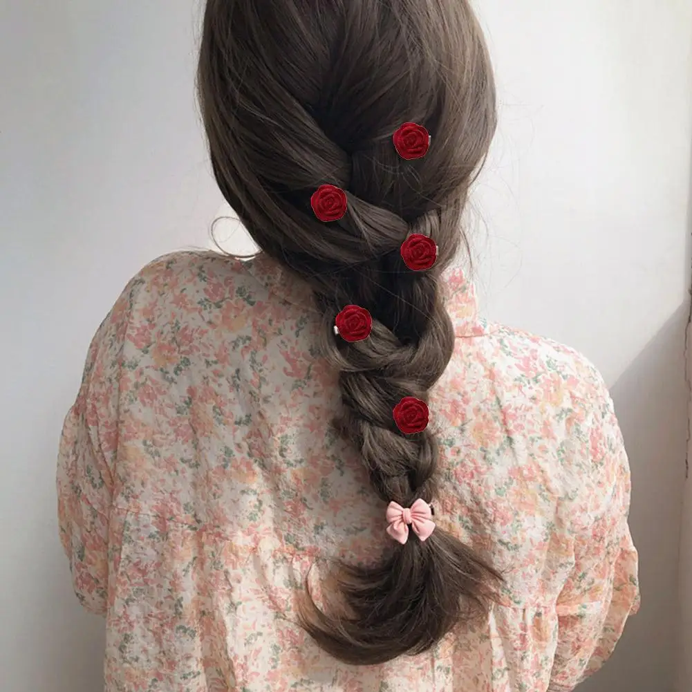 Korean Red Velvet Rose Hair Clips For Women Small Flower Hairpins Girls Elegant Hair Clip Pin Barrettes Wedding Hair Access D6Y9