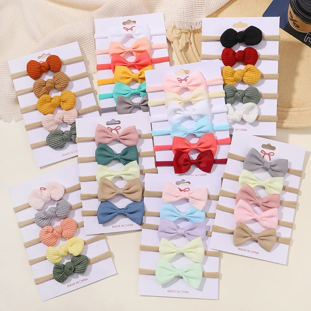 5/6Pcs Wholesale Girls Solid Color Bowknot Headband For Baby Kids Grograin Ribbon Headwear Hair Bands Infant Hair Accessories