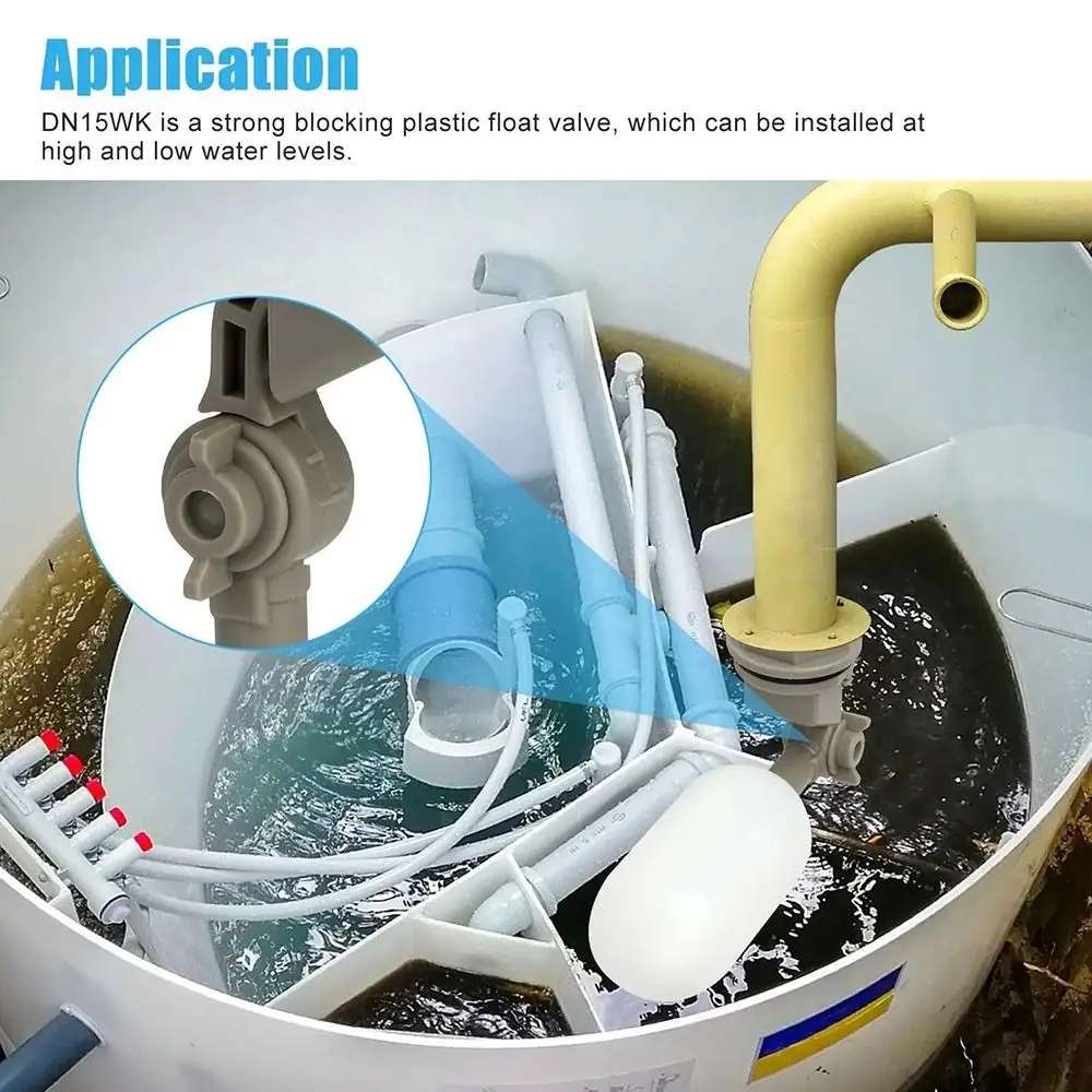 1Pcs 1/2 DN15 3/4 DN20 Float Ball Valve ABS PE Adjustable Arm Water Level Control Valve Plastic 360 Degree Adjustable