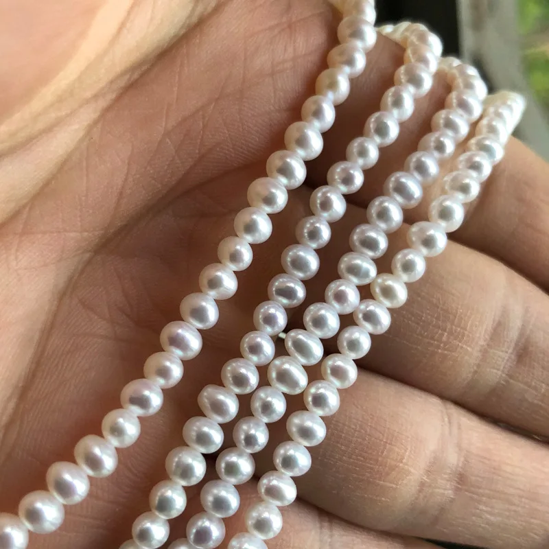 3-4mm Nearly round Freshwater Necklace Semi-Finished Products White Small Pearl Factory