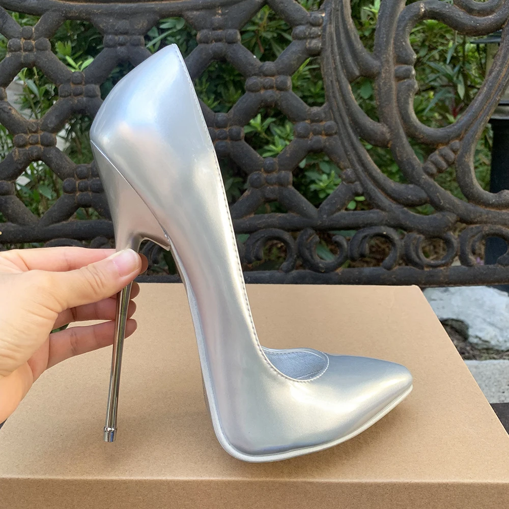 Women Pumps 16cm Extreme Metal High Heels Silver Stilettos Sexy Fetish Model Cosplay Crossdresser Man Unisex Shoes Size45 46