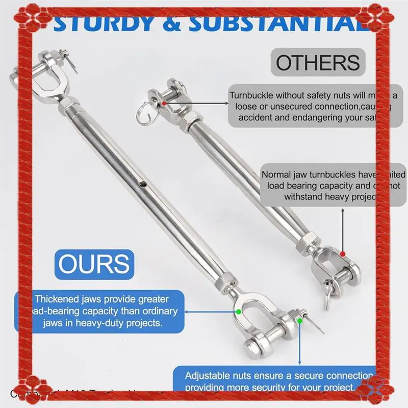 24-Hour Delivery 4PCS Turnbuckle,1/4In (M6) 304 Stainless Steel Turnbuckle,1600Lbs Working Load Limit,Closed Body Jaw And Jaw Tu