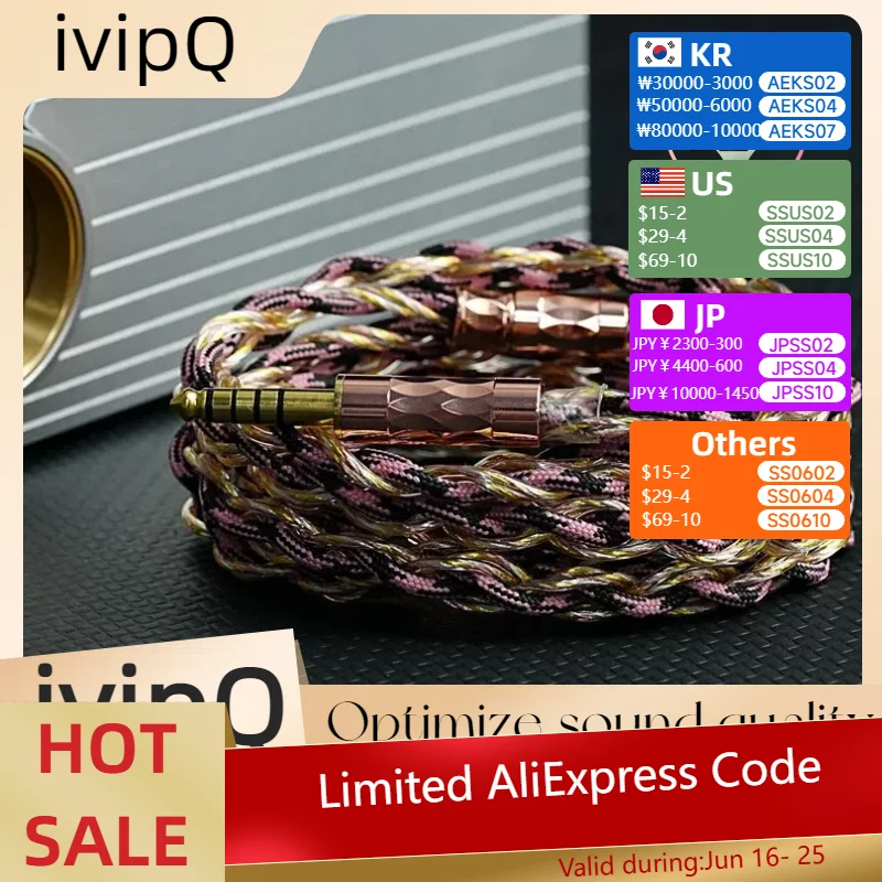 

ivipQ-542 HIFI Earphones Upgrade Cable With 4.4mm/3.5mm Plug Recessed-0.78 2pin/N5005 For SennheiserHD800 Westonе W60 MOONDROP