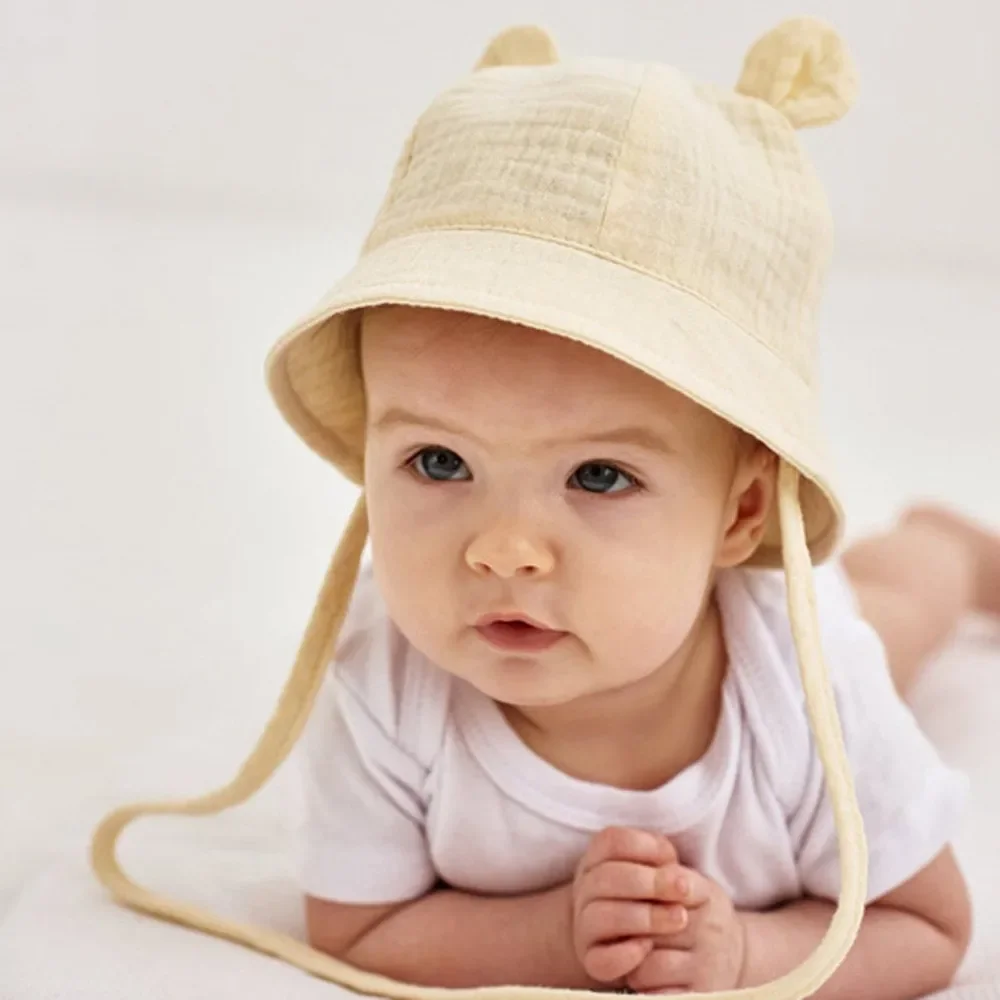 Soft Cotton Baby Sun Hat With Ears Cute Bunny Newborn Boys Girls Bucket Hat Summer Kids Toddler Panama Cap 0 to 12 Months