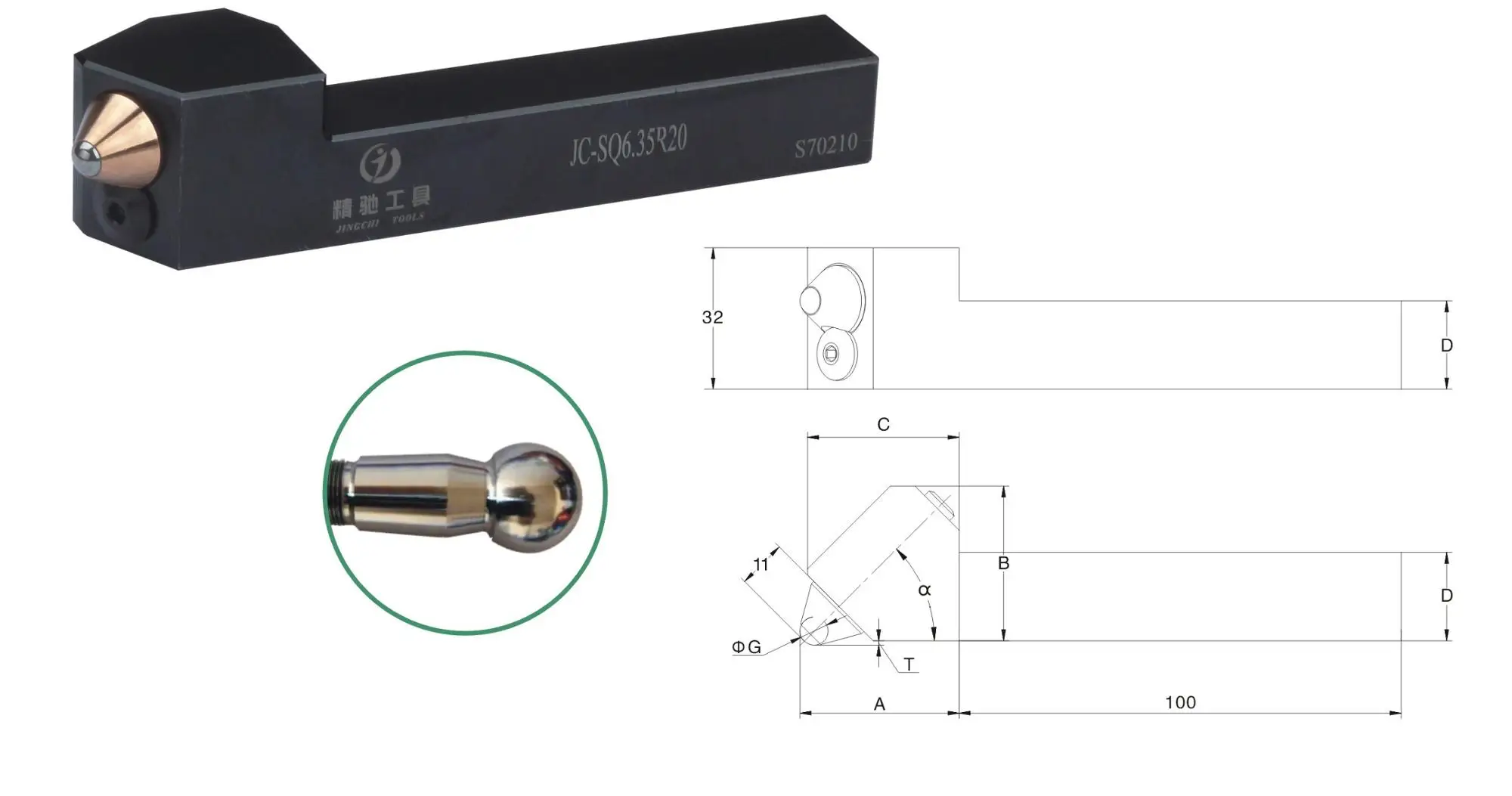 

Model JC-SQ8R20 Point Pressure Spherical Head Ball Roller Burnishing Tool Factory Direct Sales