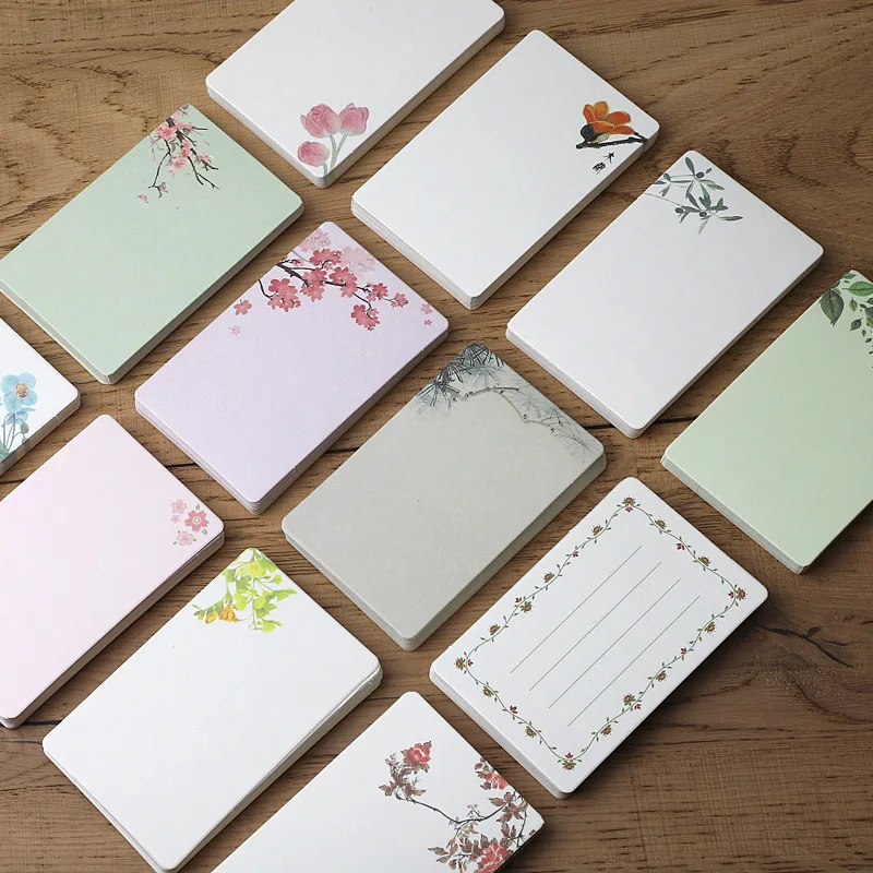 20pcsVintage Chinese Floral Blank Note Cards Mini Message Card Handwriting Greeting Cards Thank You Gift Tag Card DIY Stationery