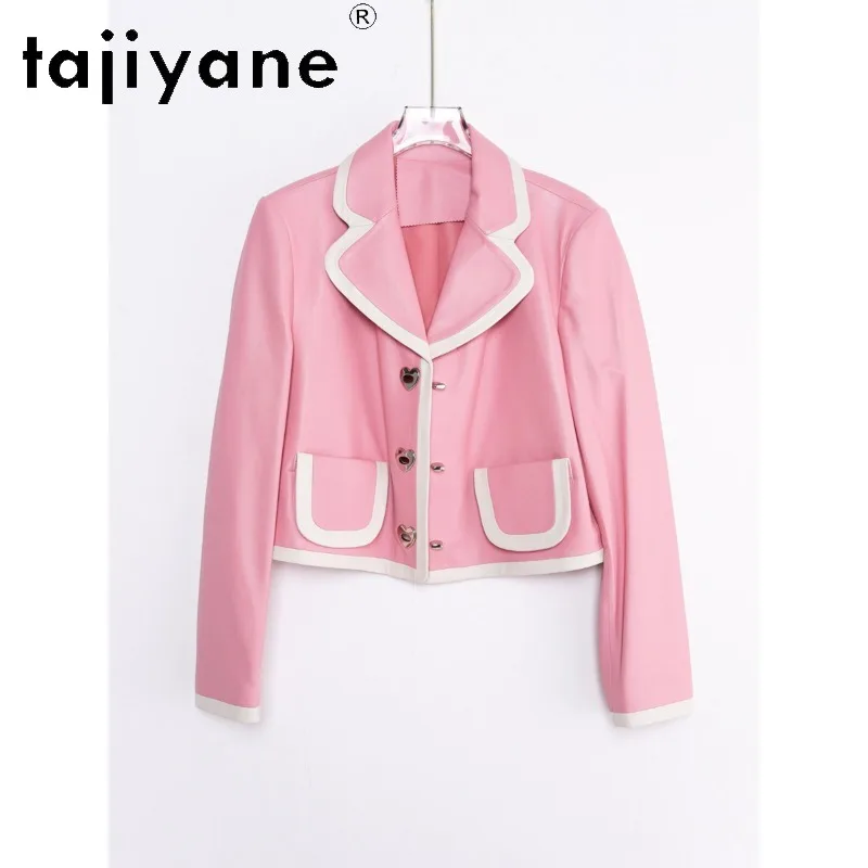 TAJIYANE 100% Sheepskin Genuine Leather Jacket Woman Love Button Leather Coat Cropped Jackets for Woman Short Jaqueta Streetwear