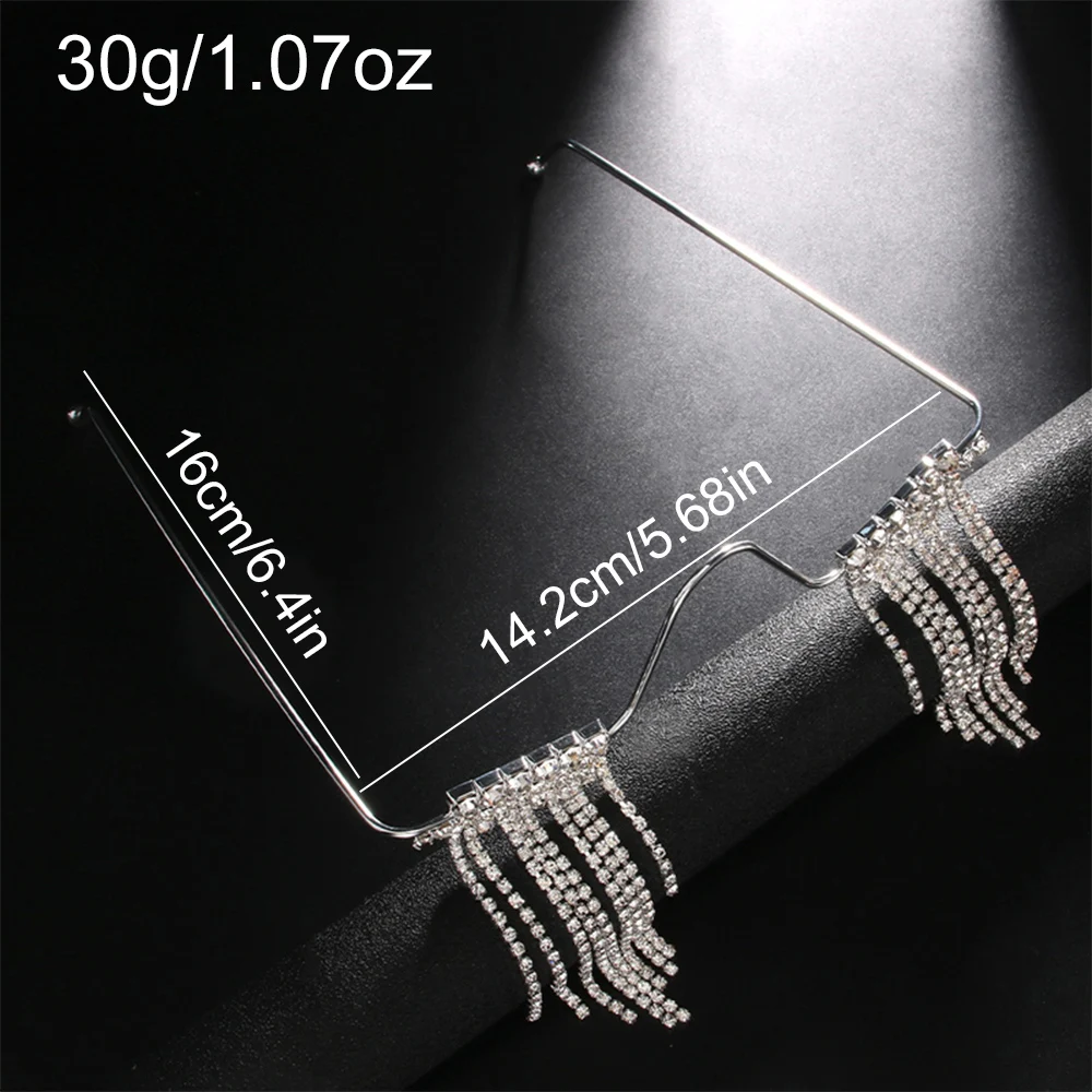 Stone Fans Fashion Rhinestone Tassel Eyeglass Frames for Women Square Luxury Shiny Bling Eyewear Elegant Party Gifts