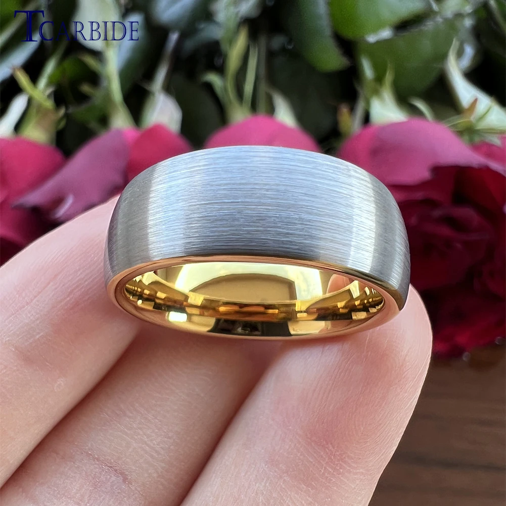 6mm 8mm Tungsten Engagement Ring For Women Men Domed Brushed Multicolor Jewelry Accessories Comfort Fit