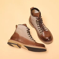 Men's shoes retro brown cowhide men's shoes casual short boots made  genuine leather Outdoor desertboots