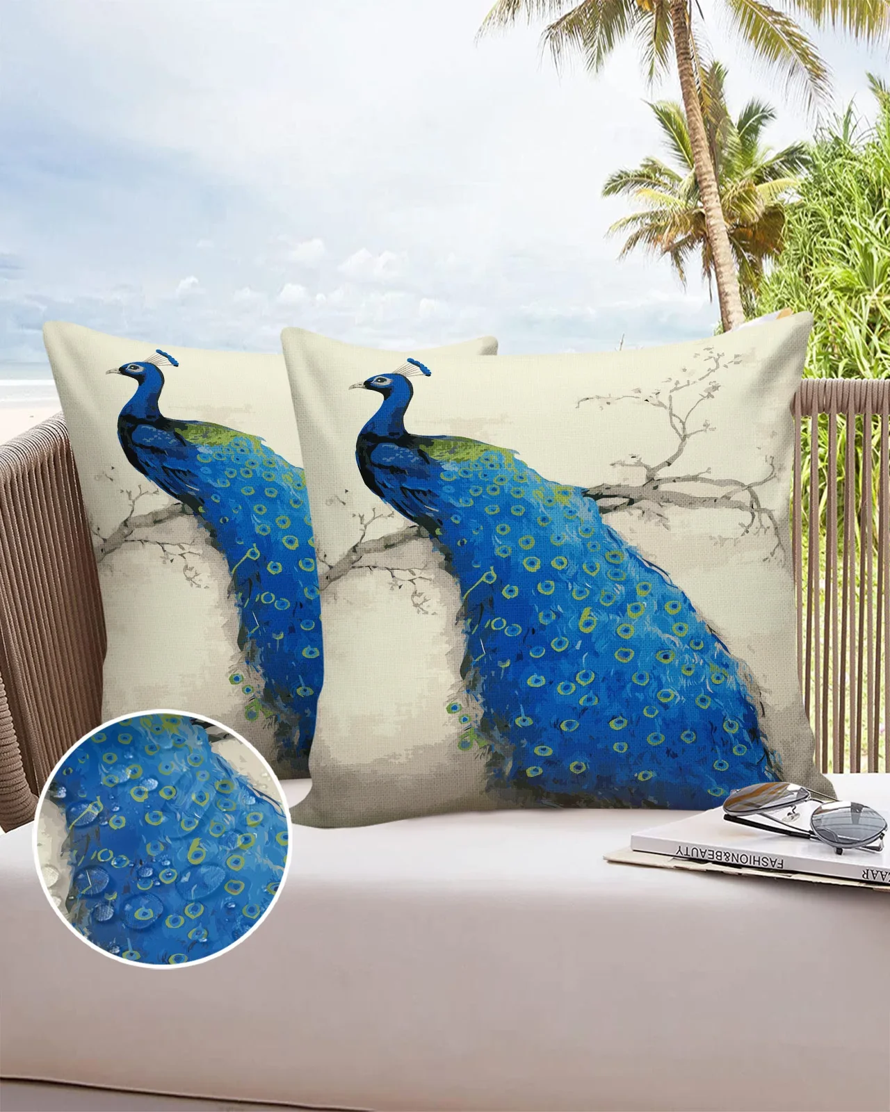 Animal Blue Peacock Branch 2/4pcs Pillowcase Waterproof Cushion Cover for Wedding Home Sofa Cushion Pillow Cover Birthday Gift