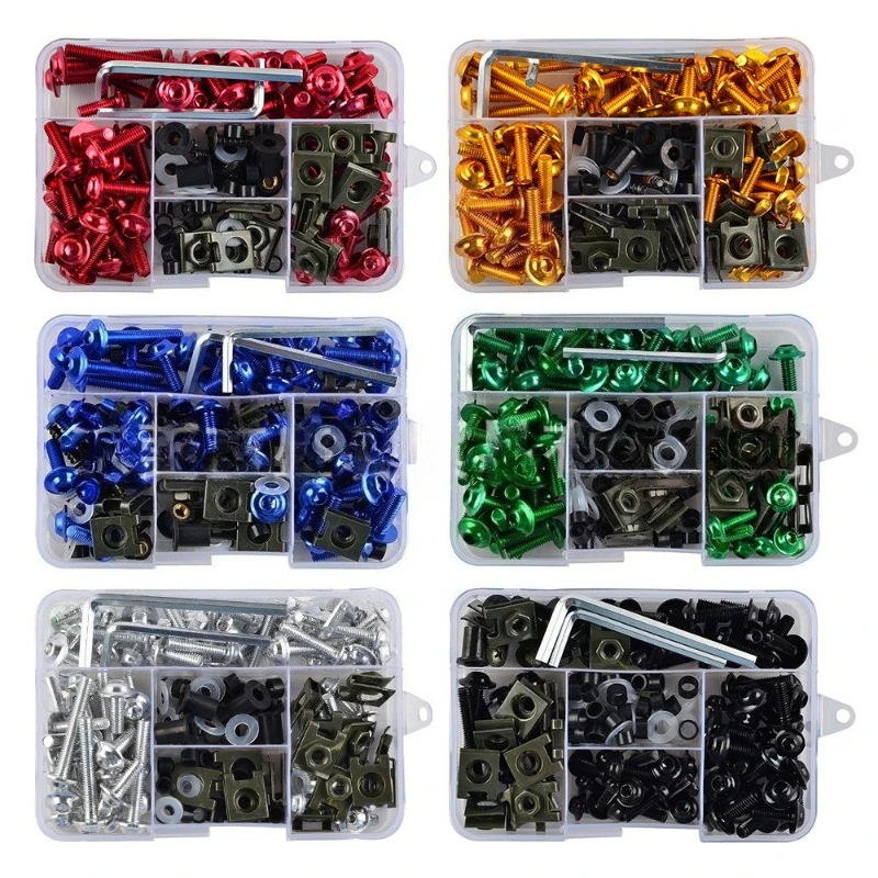 177pcs/Box Colorful Fasteners Screws Set Aluminum Windscreen Screws Motorcycle Fairing Bolt Kit Motorcycle Modified Parts
