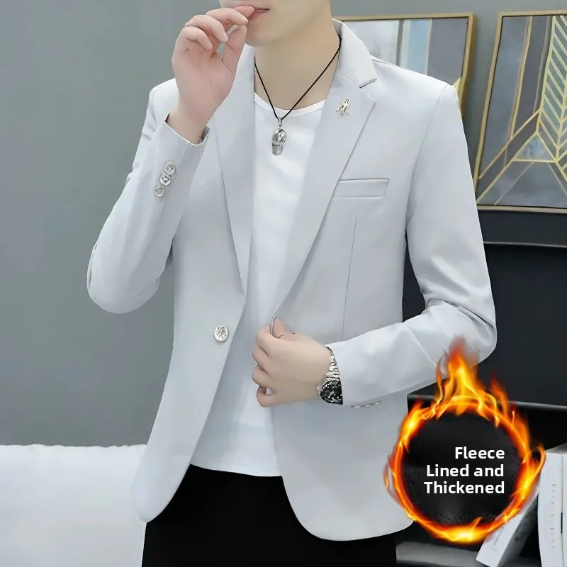 

Мужской повседневный костюм Fce на подкладке Thiened на осень-зиму Faionable Briti Sle Suit Jaet Stand Fit Long Sve на одной пуговице