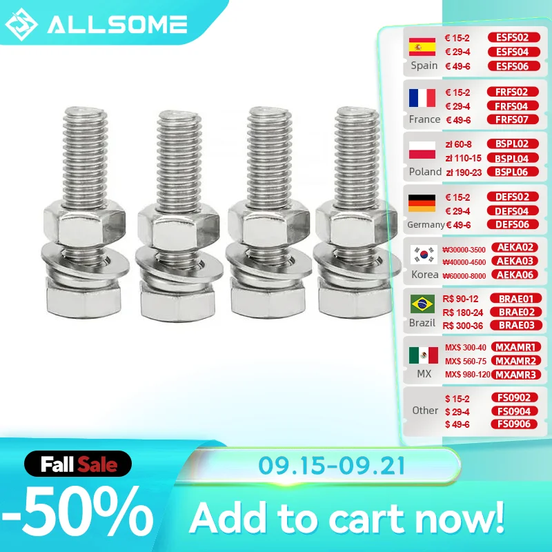 

ALLSOME 8*30 External Hex Hexagon Head Screws for Drill Press Drilling Machine Milling Worktable Cross Slide Vise Vice table