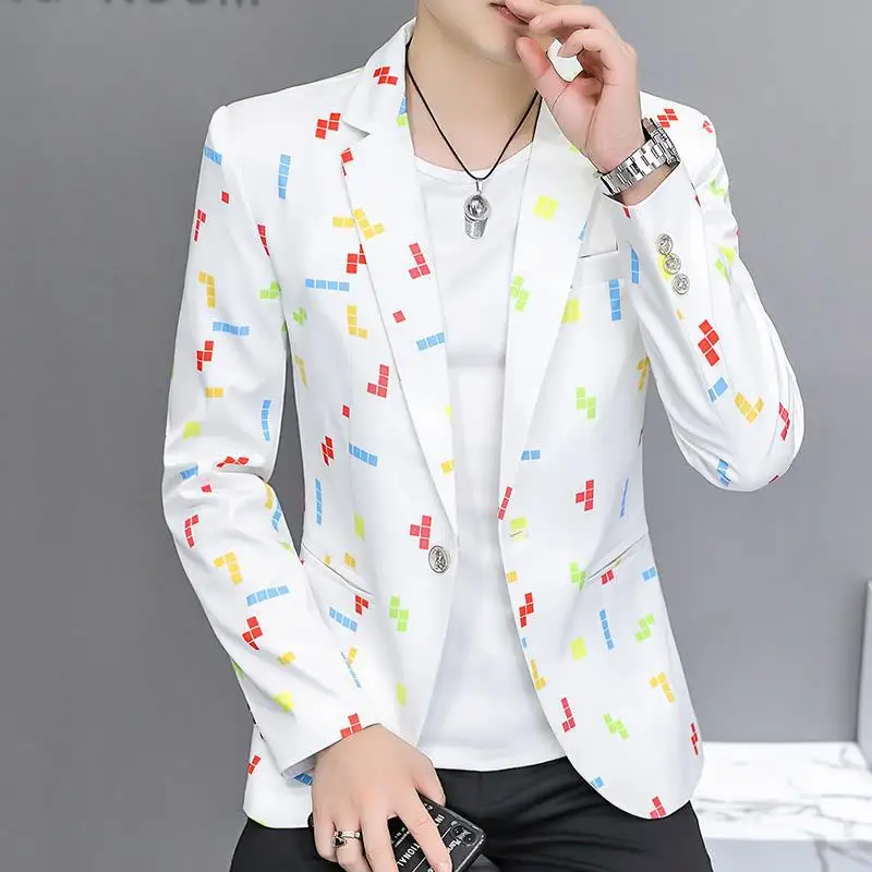 

HOO 2023 Autumn New Men's Printed blazer Youth Slim Fit Handsome Casual blazer