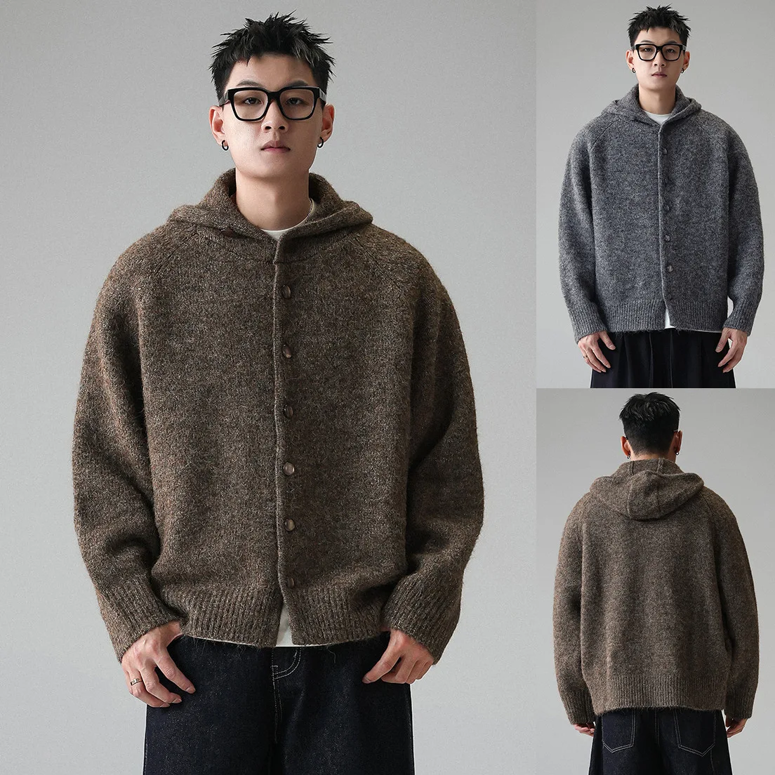 Autumn Winter Hooded Loose Knit Cardigan Men Women Premium Streetwear Warm Casual Outerwear