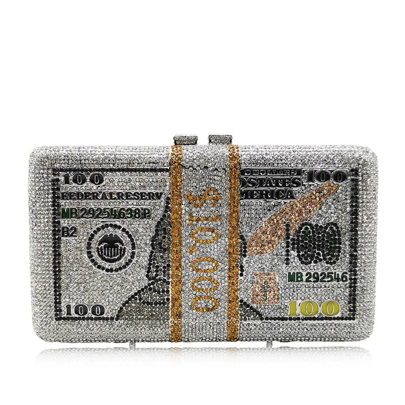 

Rhinestone Dollar Full Of Diamonds Small Square Bag Dinner Clutch Banquet Women's Bag Dress Handbag Vestido De Noche Fiesta Lujo