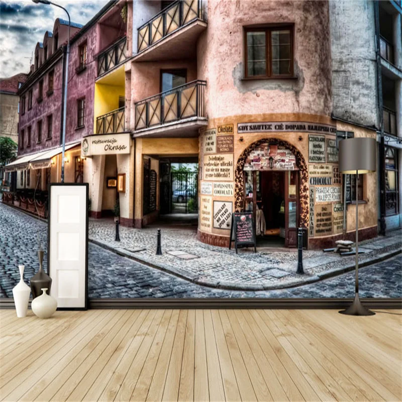 

Custom European Town Street Photo Wallpapers Cafe Restaurant Snack Bar Industrial Decor Wall Paper Custom Self-adhesive Murals