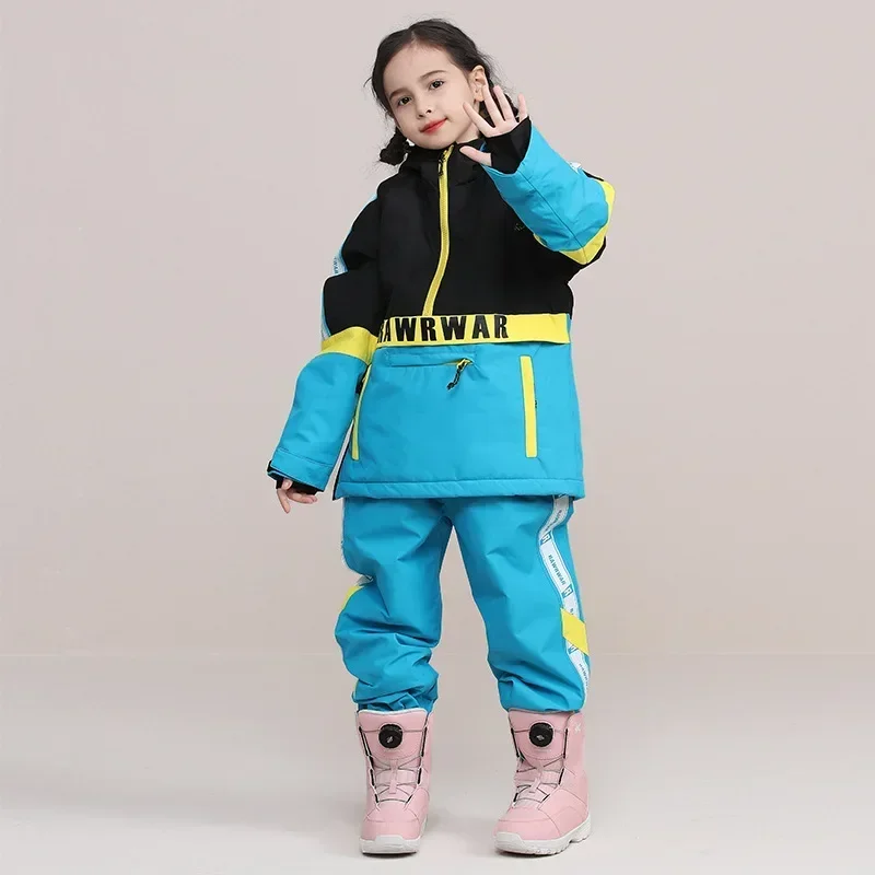 Tuta da sci per bambini in cotone set da neve per ragazza antivento impermeabile Snowboard abbigliamento da neve tuta da neve per bambini sci set caldi all'aperto