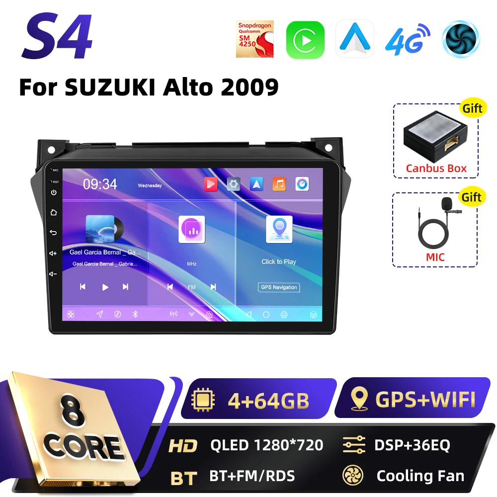 Podofo Carplay Android Android Auto Autoradio Voor SUZUKI Alto 2009 Qualcomm Snapdragon BT GPS DSP WIFI FM RDS 2DIN Autoradio