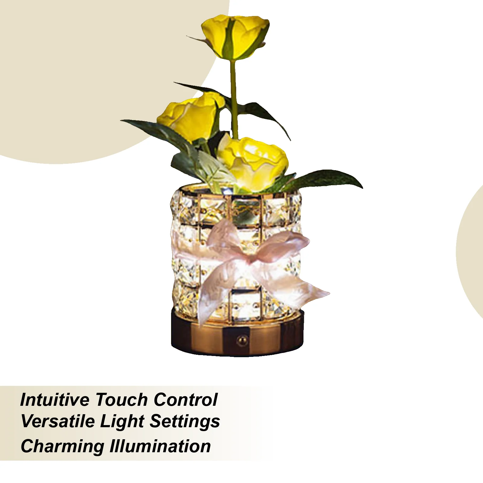 

Lighted Flowers Bedroom Crystal Lamp 3-Color Dimmable Rose Flower Romantic Decoration For Living Room Bedroom Nightstand