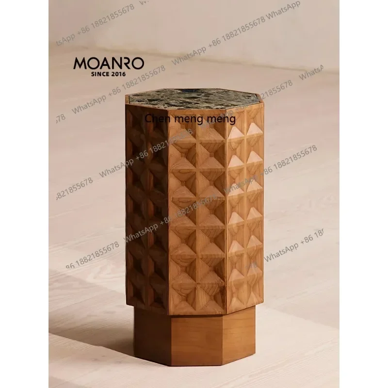 C88 Medieval coffee table side table French stone special-shaped solid wood bedside table marble designer