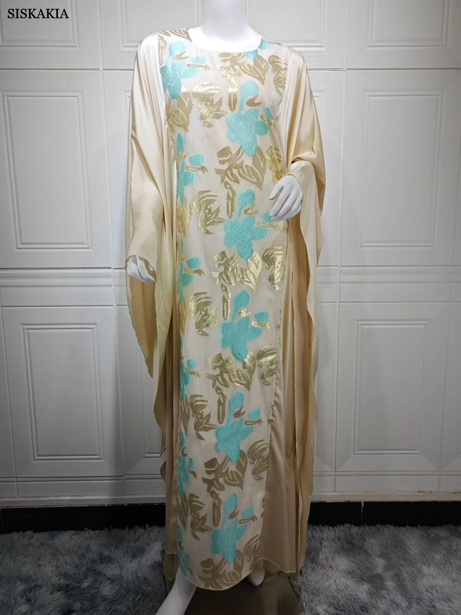 Luksusowa żakardowa damska suknia wieczorowa 	 Dubaj Batwing Sleeve Gold Stamping Abayas Kaftan 2025