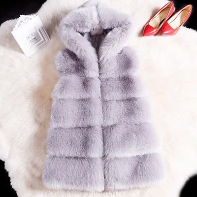 Sleeveless Faux Fur Vest Winter Casual Outerwear Female Solid Fake Fox Fur Hooded Overcoats For Lady 2023 Fashion Fur Vest Femme