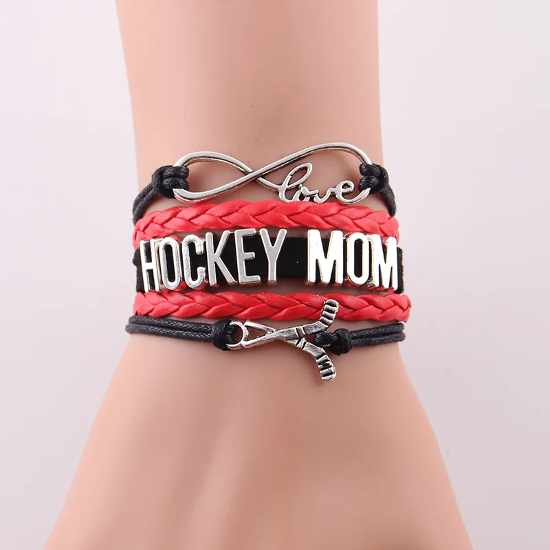 Infinity love HOCKEY MOM bracelet hockey charm leather wrap bracelets & bangles for women jewelry mom family gift